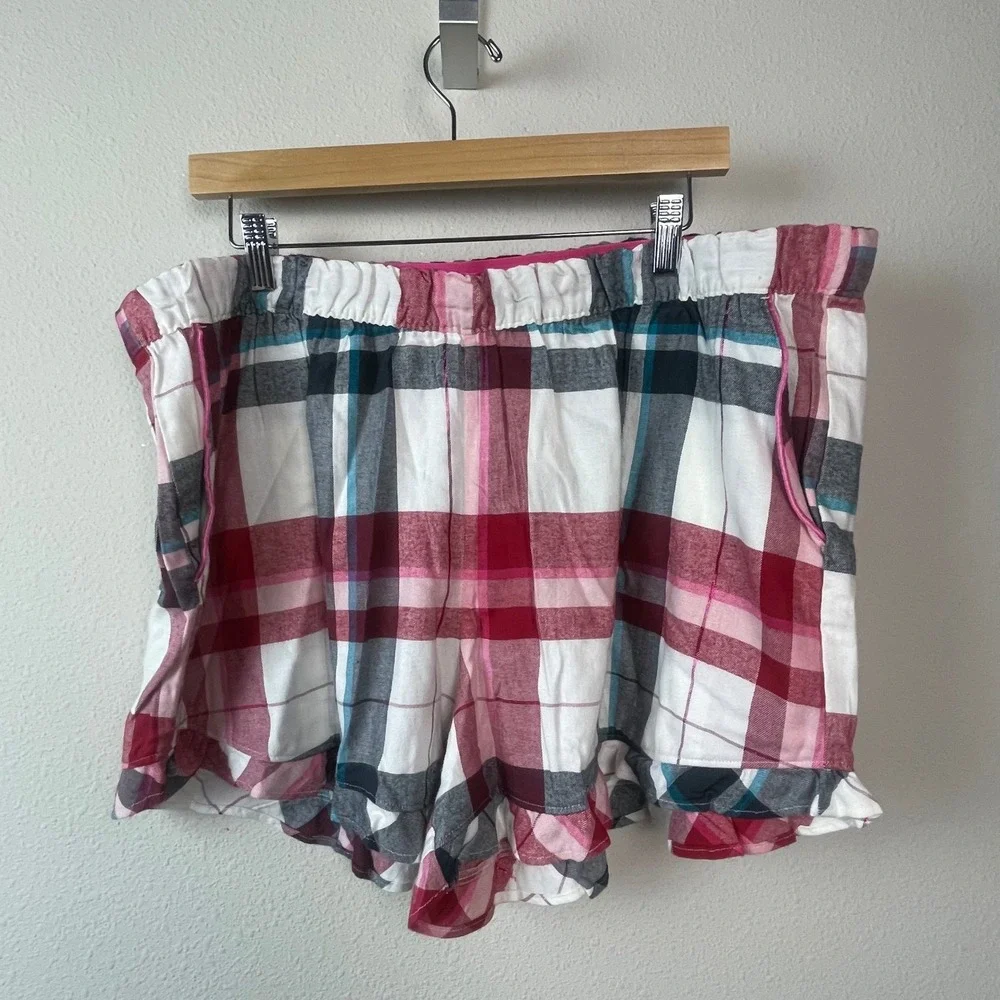 Soma‎ Flannel Pajama Set Womens XXL Red Pink Plaid NWT Metallic Fireside PJ